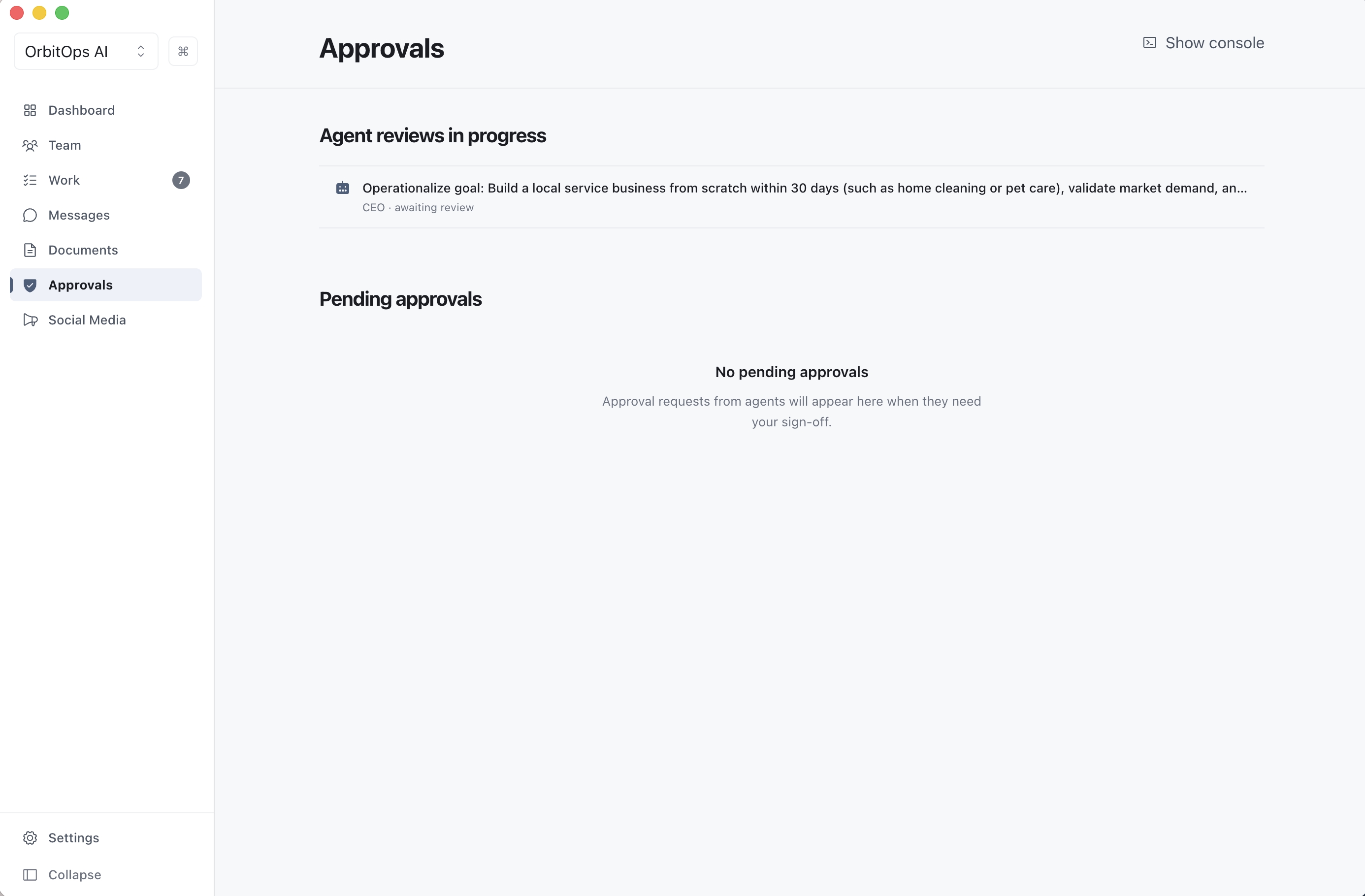 Approval interface showing human review of agent decisions